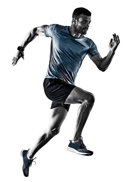 Homem corredor corredor correndo correndo sombras isoladas — Fotografia de Stock