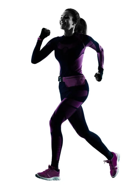 Kobieta, biegacz jogger jogging na białym tle sylwetka — Zdjęcie stockowe