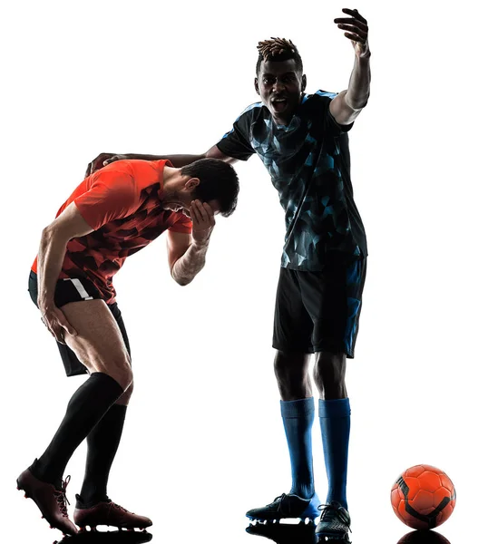 Voetbal spelers mannen geïsoleerd silhouet witte achtergrond — Stockfoto