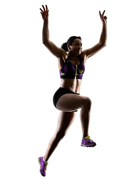 Afrikanska löpare kör sprinter tävlar kvinna isolerade vita b — Stockfoto