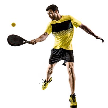 Padel tenis oyuncu izole adam beyaz arka plan