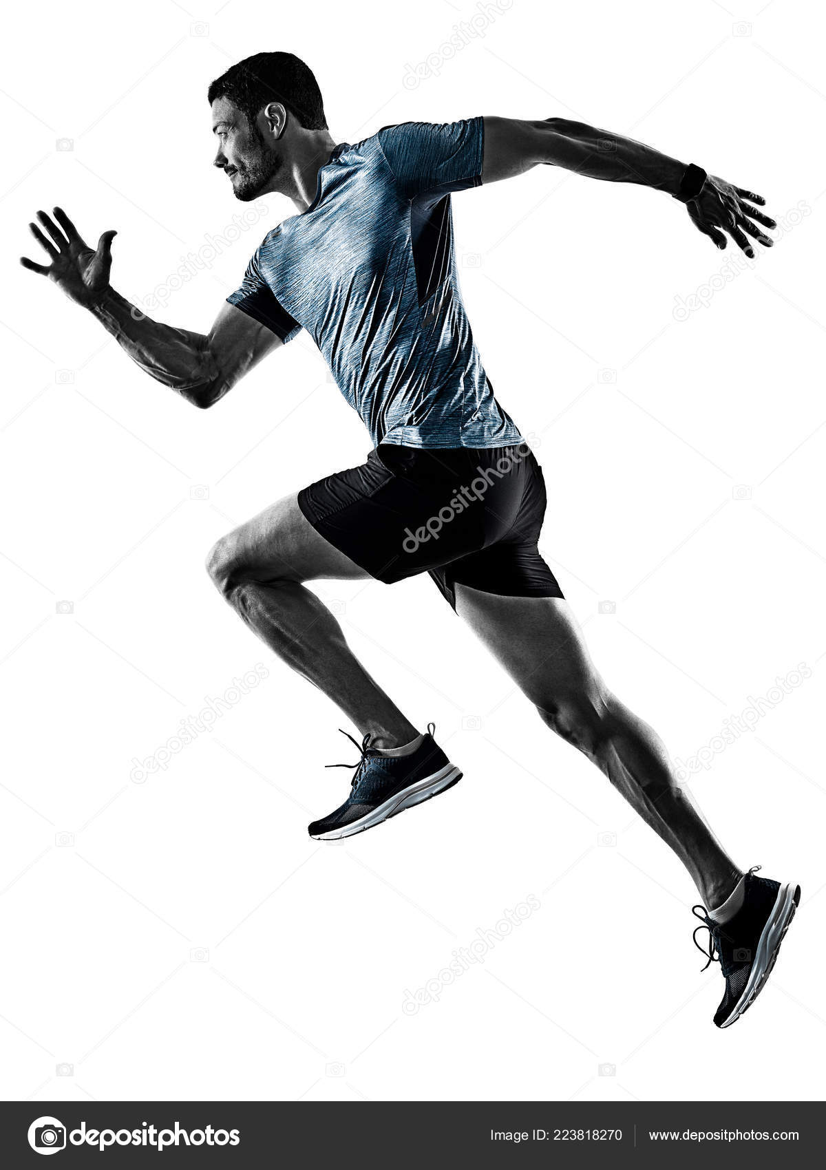 Man runner jogger running jogging isolated shadows Stock Photo by