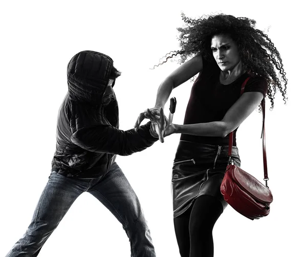 Woman thief aggression self defense isolated — Stock Photo, Image