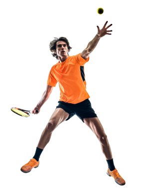 Tenis oyuncu adam izole siluet beyaz arka plan