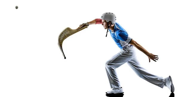 Jai alai baskische Pelota Cesta Punta Spieler Mann isolierte Silhouette — Stockfoto