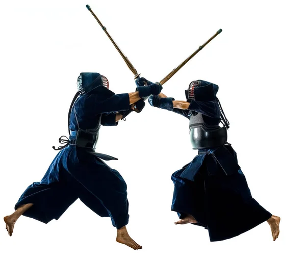 Kendo kampsporter fighters silhouette isolerade vita bacground — Stockfoto