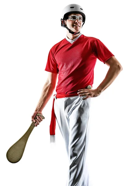 Jai alai Basco pelota Cesta Punta Pala jogador homem isolado si — Fotografia de Stock