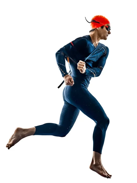 Triathlete Triathlon Swimmer Wearing Swimsuit Silhouette Isolated White Background Stock Photo