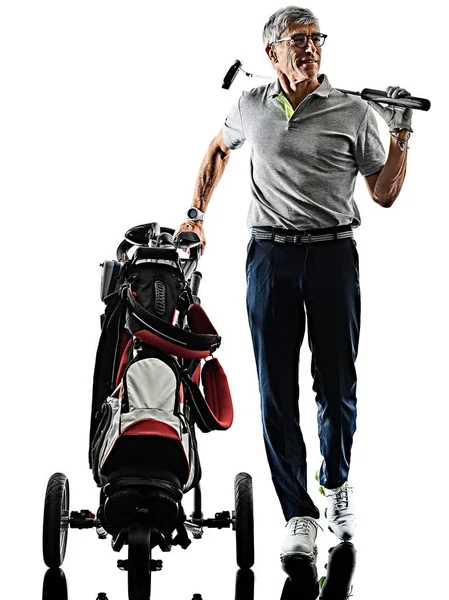 Старший чоловік гольф гольф тінь силует ізольований білий назад — стокове фото