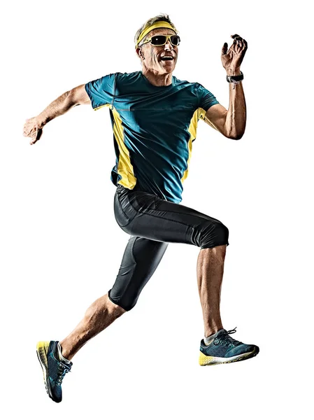 Homem sênior corredor corredor corredor correndo silhueta isolado wh — Fotografia de Stock