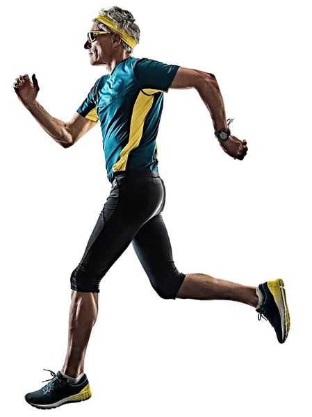 Senior man running runner jogger jogging silhouette isoliert wh — Stockfoto