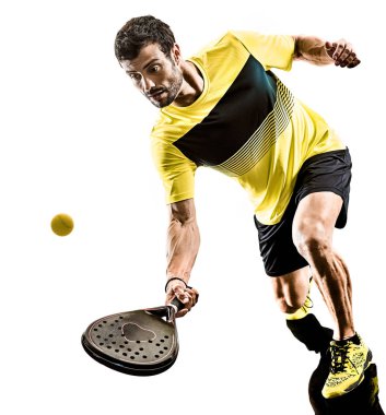 Raket tenis oyuncu izole adam beyaz arka plan
