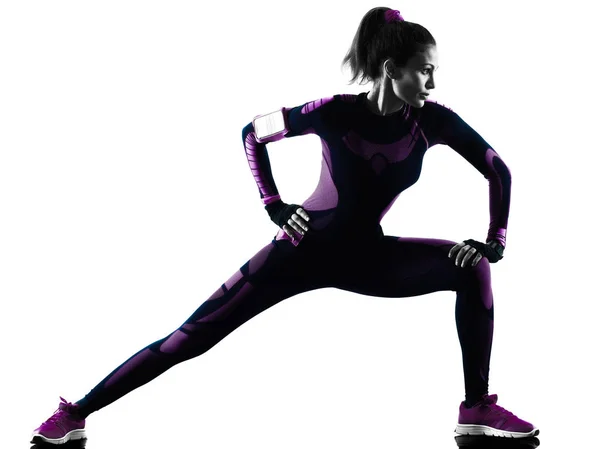 Jogging jogging yapan çalışan kadın runner siluet gölge izole — Stok fotoğraf