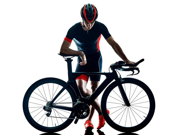Triathlet Triathlon Radrennfahrer Silhouette isoliert weiß b — Stockfoto