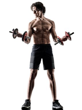 izole siluet beyaz adam fitness weitghs eğitim egzersizleri