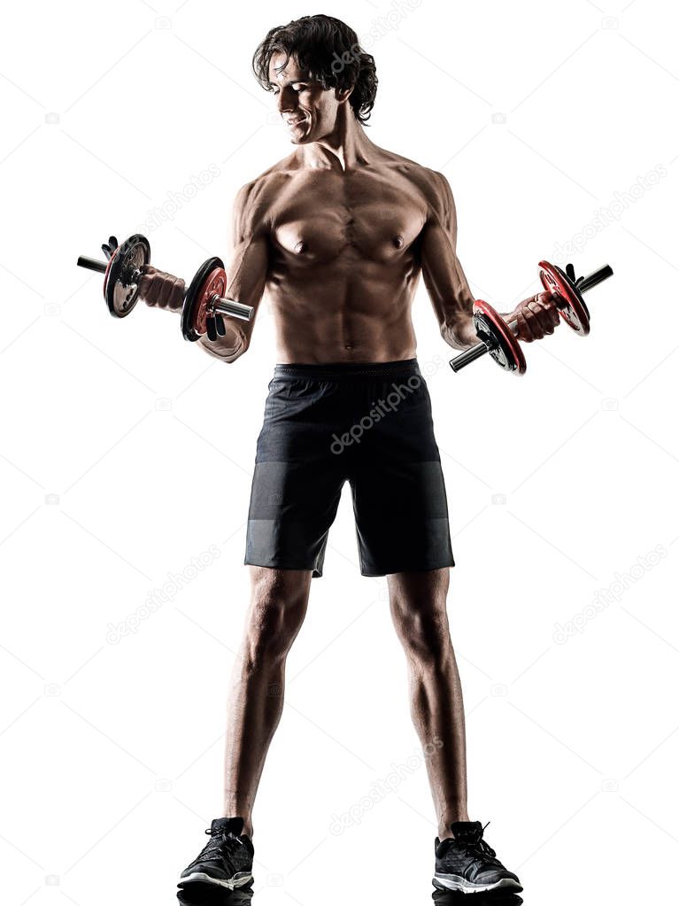 man fitness weitghs training exercises isolated silhouette white