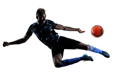 bir Afrika Futbol oyuncu izole adam beyaz arka plan silhouet