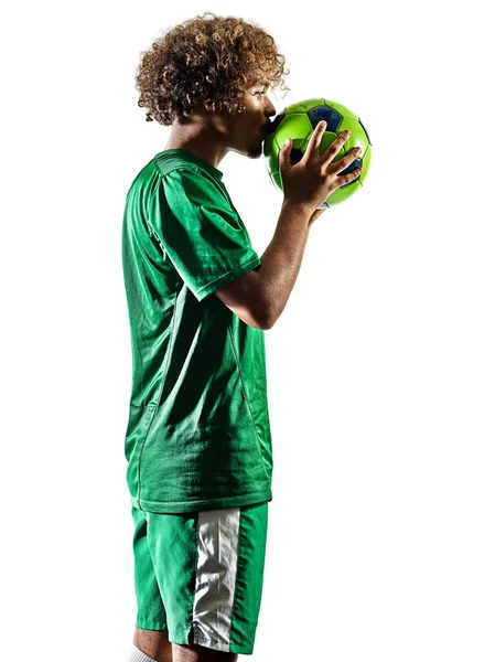 Young teenager soccer player man silhouette isolated — Stock Photo, Image