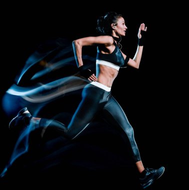 güzel kadın runner jogger koşma koşu siyah bac izole