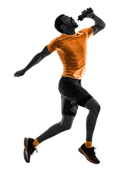 Muž běžec běží kondiční běhání izolované siluetu bílé zpět — Stock fotografie