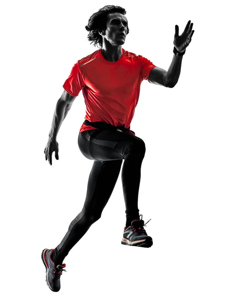 Adam atlet çalışan jogger izole koşu siluet beyaz bac — Stok fotoğraf