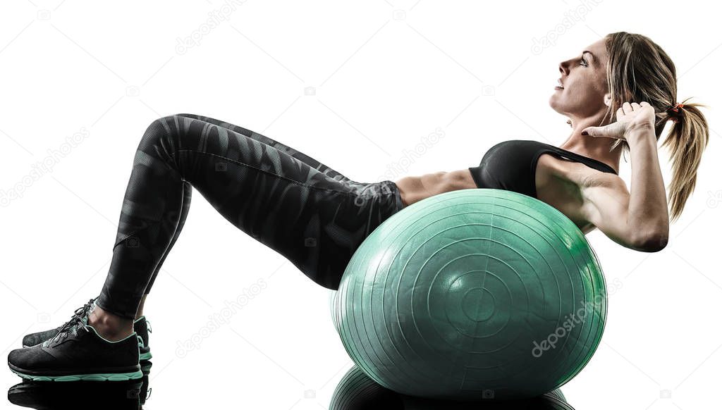 woman pilates fitness swiss ball exercises silhouette isolated
