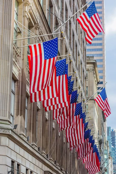 American Flags Manhattan Landmarks New York City USA — Stock Photo, Image