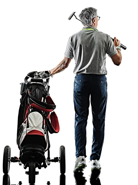 수석 남자 골퍼 골프 그림자 실루엣 절연 화이트 백 — 스톡 사진