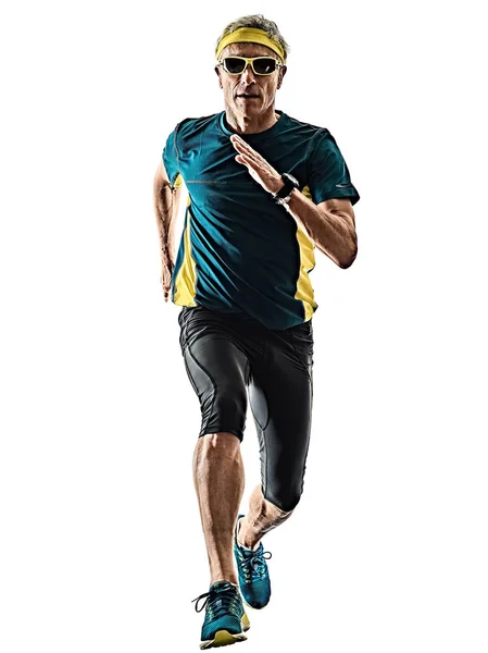 Senior man loopt runner jogger joggen silhouet geïsoleerd wh — Stockfoto