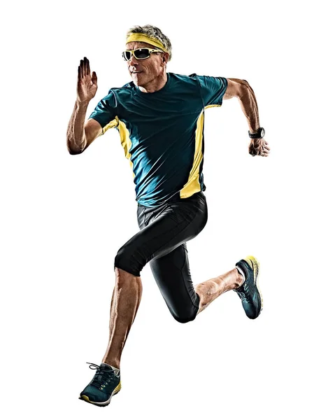 Senior mannen rinnande löpare jogger jogging siluett isolerade wh — Stockfoto