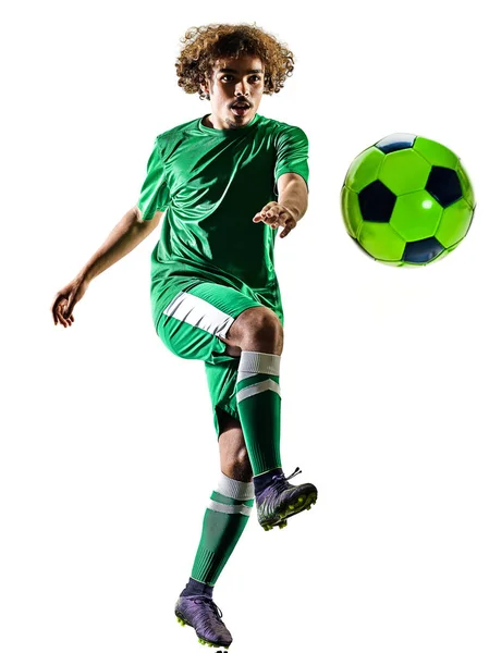 Jonge tiener voetbal speler man silhouet geïsoleerd — Stockfoto