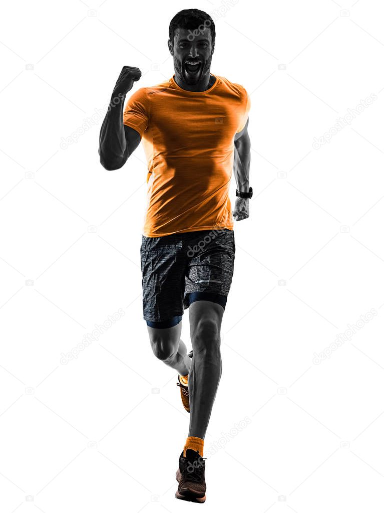 man runner running jogger jogging isolated silhouette white back