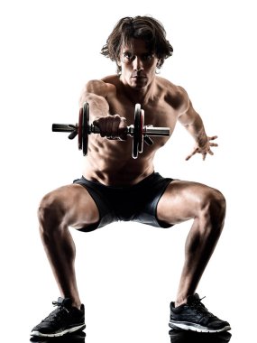 izole siluet beyaz adam fitness weitghs eğitim egzersizleri