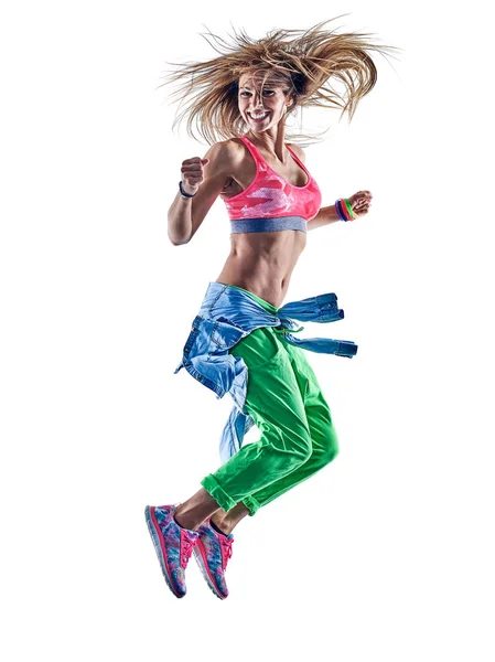 Kvinna zumba dansare Dans fitness utöva övningar isolat — Stockfoto