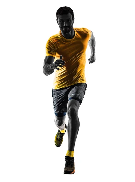 Homem corredor corredor corredor correndo silhueta isolada costas brancas — Fotografia de Stock