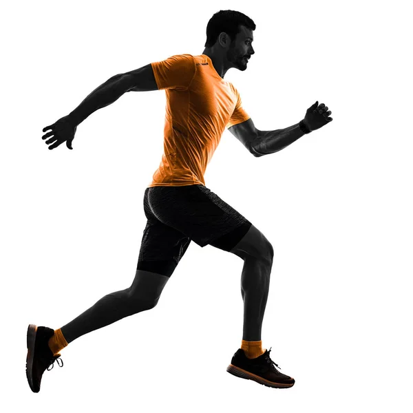 Muž běžec běží kondiční běhání izolované siluetu bílé zpět — Stock fotografie