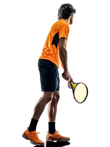 Tennis speler man silhouet geïsoleerd witte achtergrond — Stockfoto