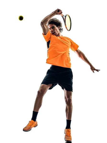 Tennis player man silhouette isolated white background — Stock Photo, Image