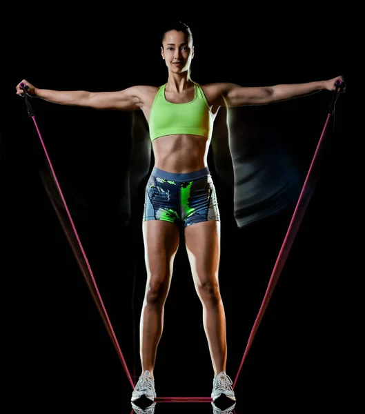 Kobieta, fitness ćwiczenia ćwiczenia na białym tle czarny lightpainting efekt — Zdjęcie stockowe