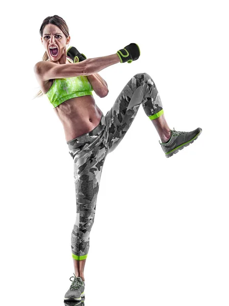 Woman fitness cardio boxing pilates excercises isolated — Stock Photo, Image