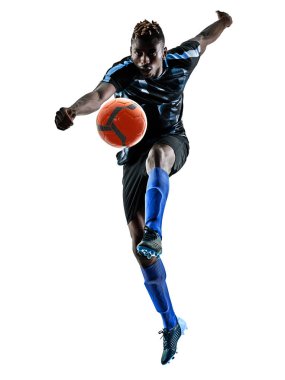 bir Afrika Futbol oyuncu izole adam beyaz arka plan silhouet