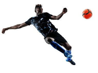 bir Afrika Futbol oyuncu izole adam beyaz arka plan silhouet