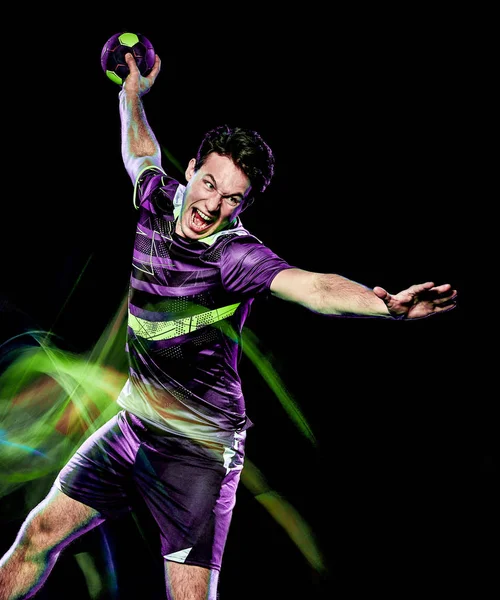 Balonmano jugador joven hombre aislado velocidad luz pintura — Foto de Stock