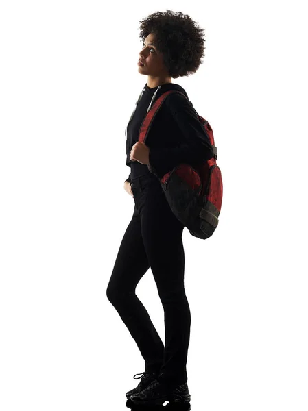 Ung tonåring tjej kvinna stående ute upp skugga siluett — Stockfoto