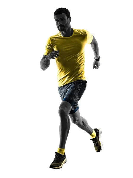 Man runner running jogger jogging isolated silhouette white back — Stock Photo, Image