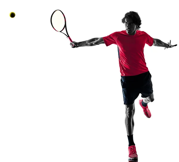 Tennis speler man silhouet geïsoleerd witte achtergrond — Stockfoto