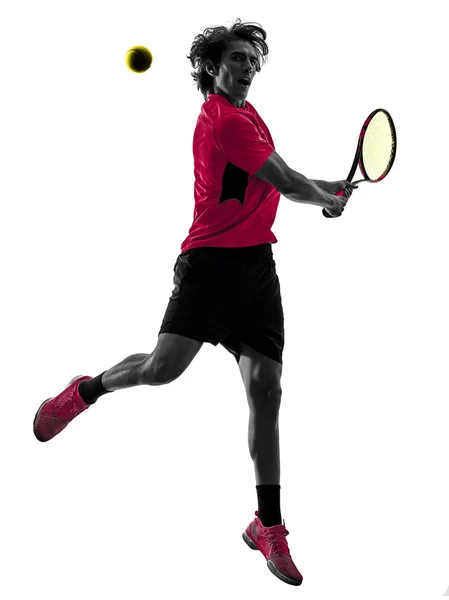 Tennis player man silhouette isolated white background — Stock Photo, Image