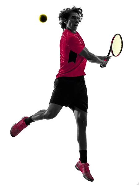 Tenisz játékos ember sziluettje elszigetelt fehér háttér Stock Kép