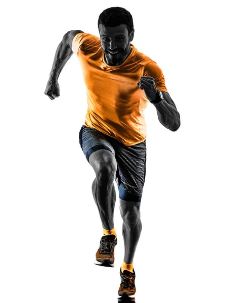 Mann Läufer Jogger Joggen isolierte Silhouette weißer Rücken — Stockfoto