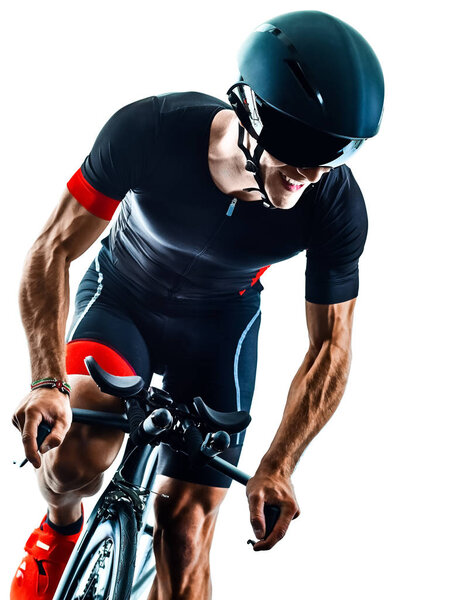 Силуэт велосипедиста триатлона велосипедиста изолированный белый фон